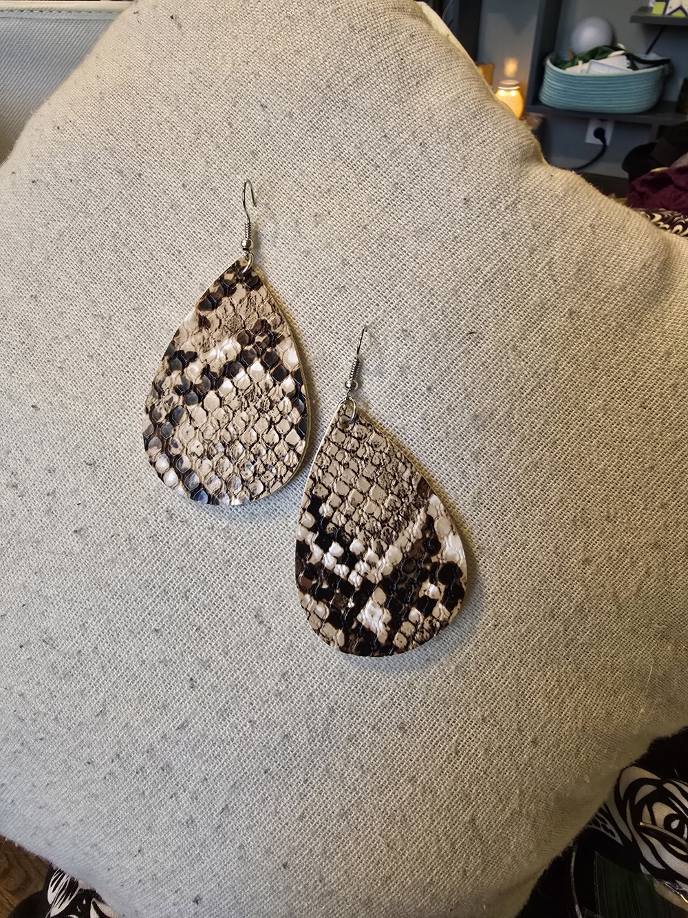 Snake Print Teardrop Earrings - Neutral Tones